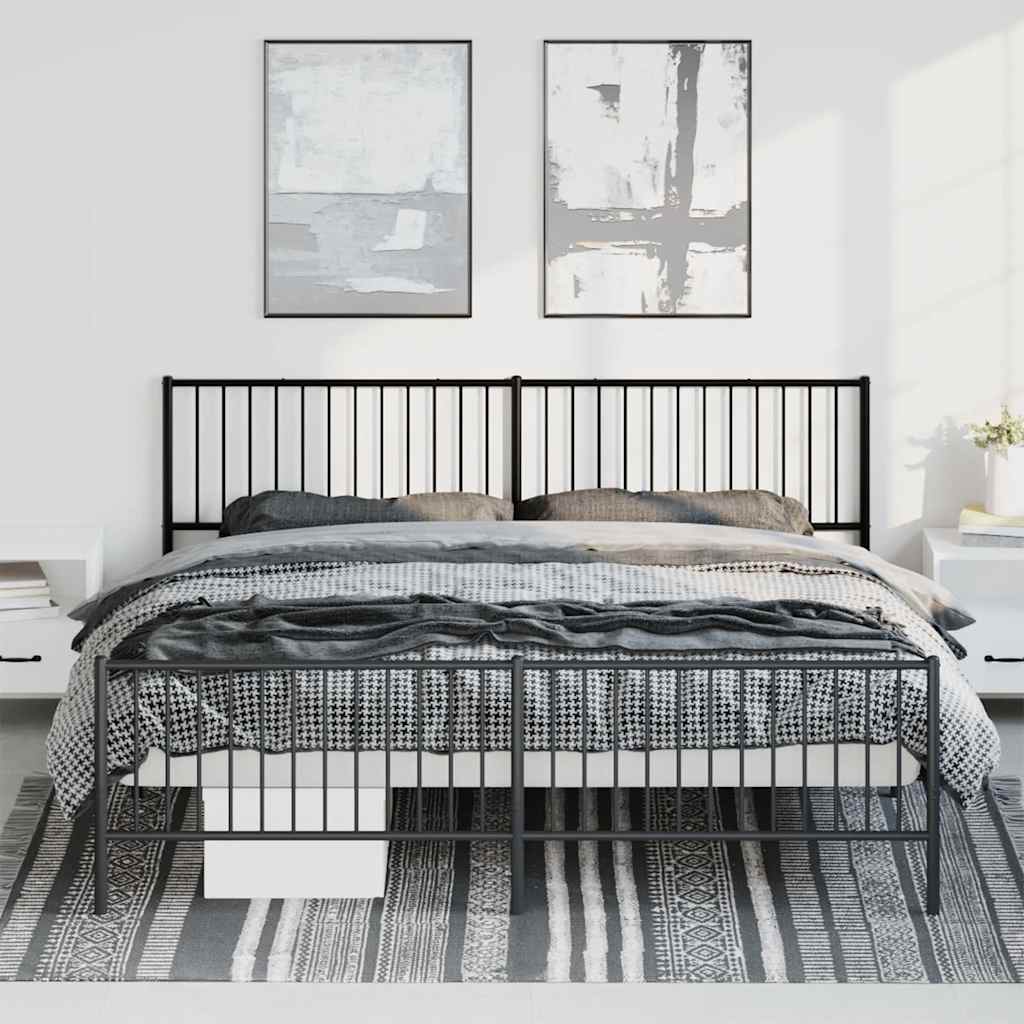 Metal Bed Frame without Mattress with Footboard Black 193x203cm