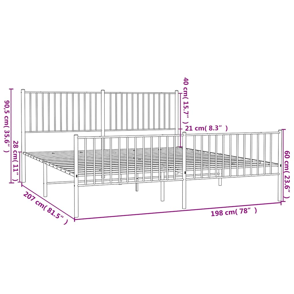 Metal Bed Frame without Mattress with Footboard Black 193x203cm
