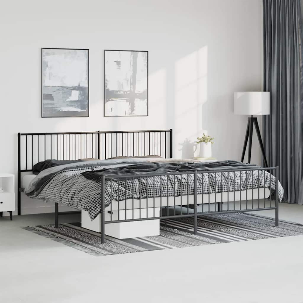 Metal Bed Frame without Mattress with Footboard Black 193x203cm
