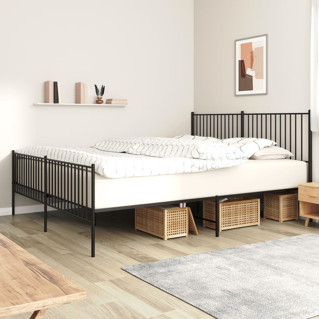 Metal Bed Frame without Mattress with Footboard Black 200x200cm