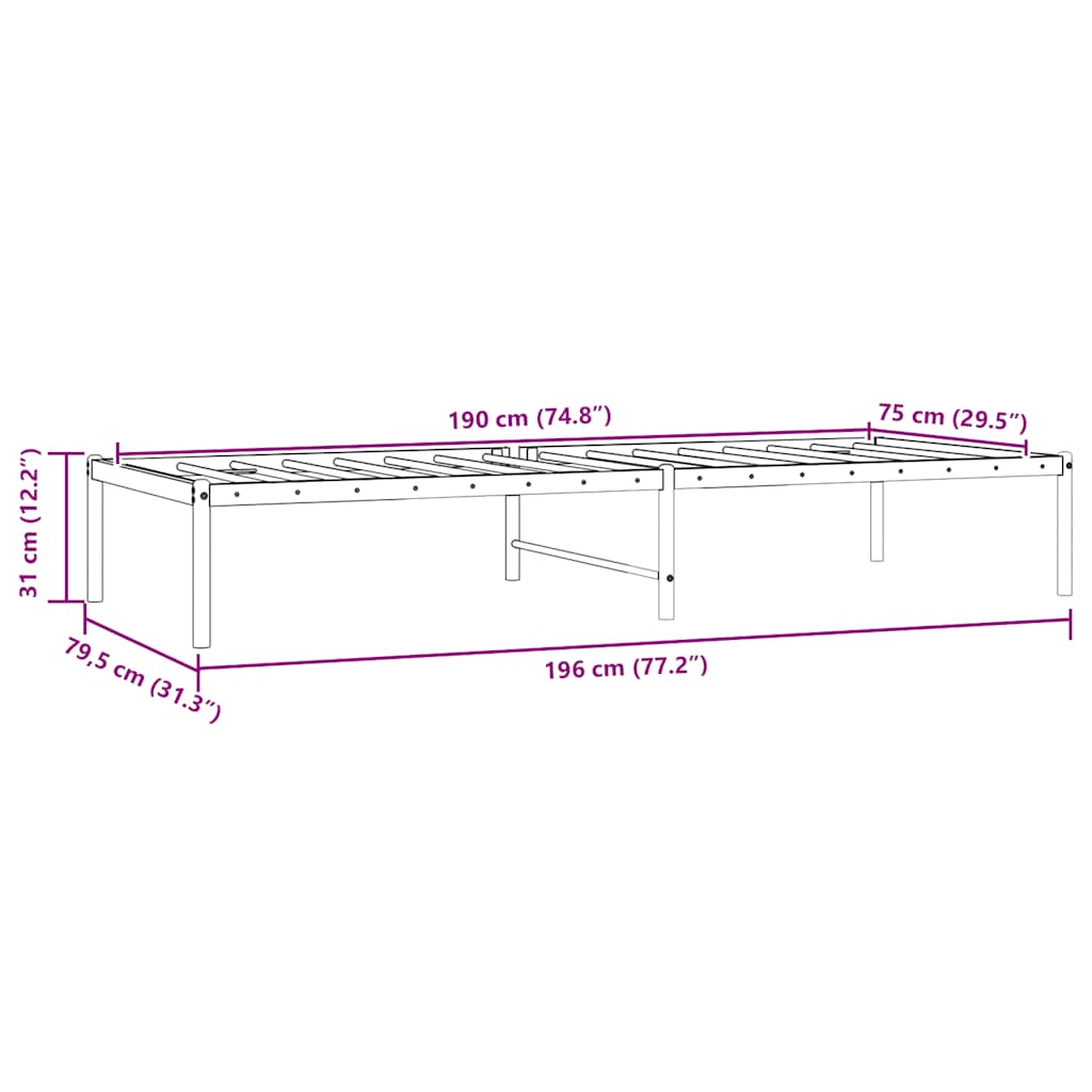 Metal Bed Frame without Mattress White 75x190cm