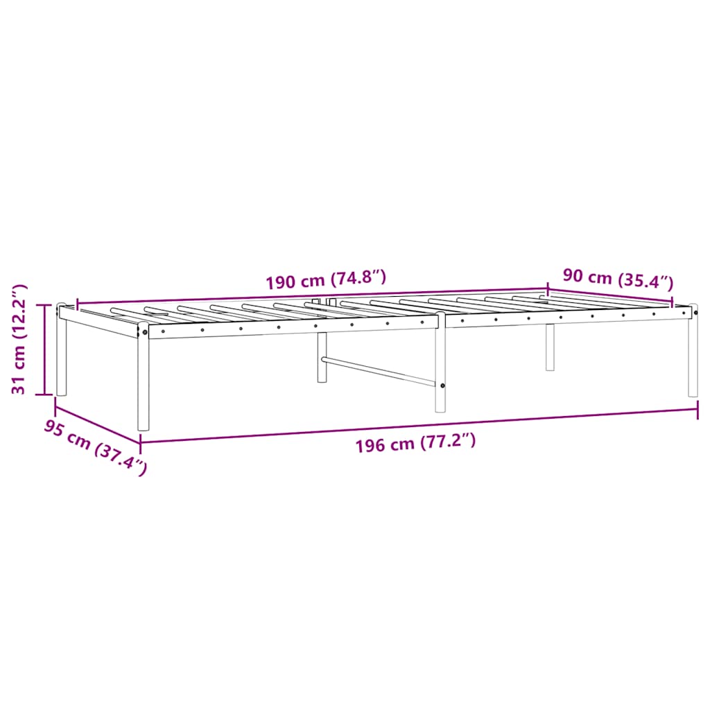 Metal Bed Frame without Mattress White 90x190cm