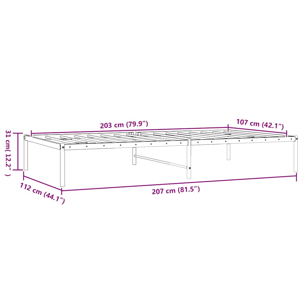 Metal Bed Frame without Mattress White 107x203cm