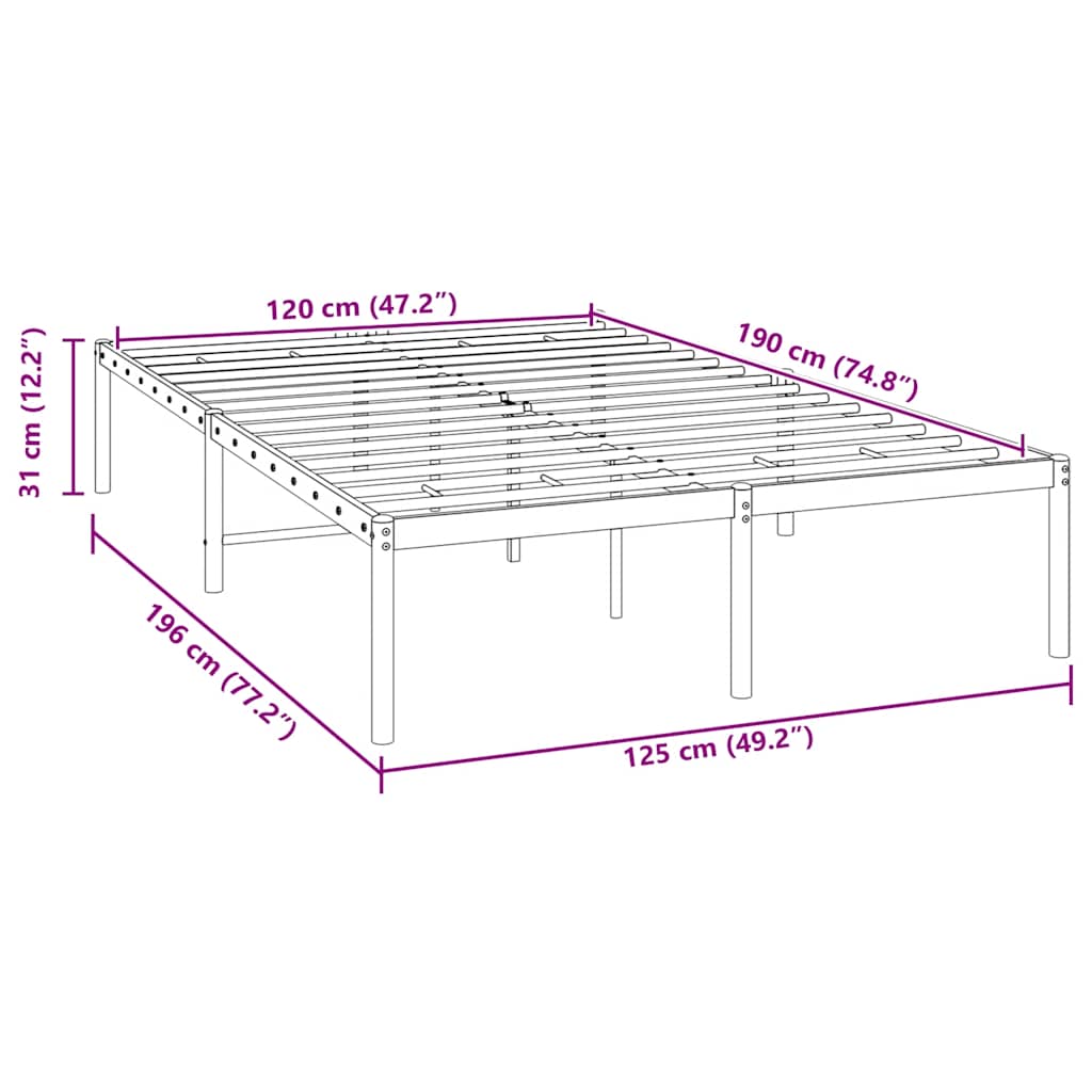 Metal Bed Frame without Mattress White 120x190cm