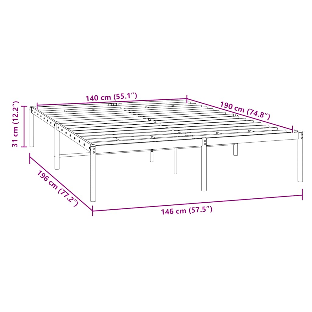 Metal Bed Frame without Mattress White 140x190cm