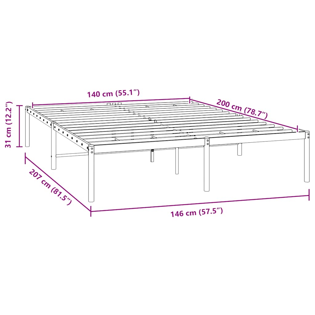 Metal Bed Frame without Mattress White 140x200cm