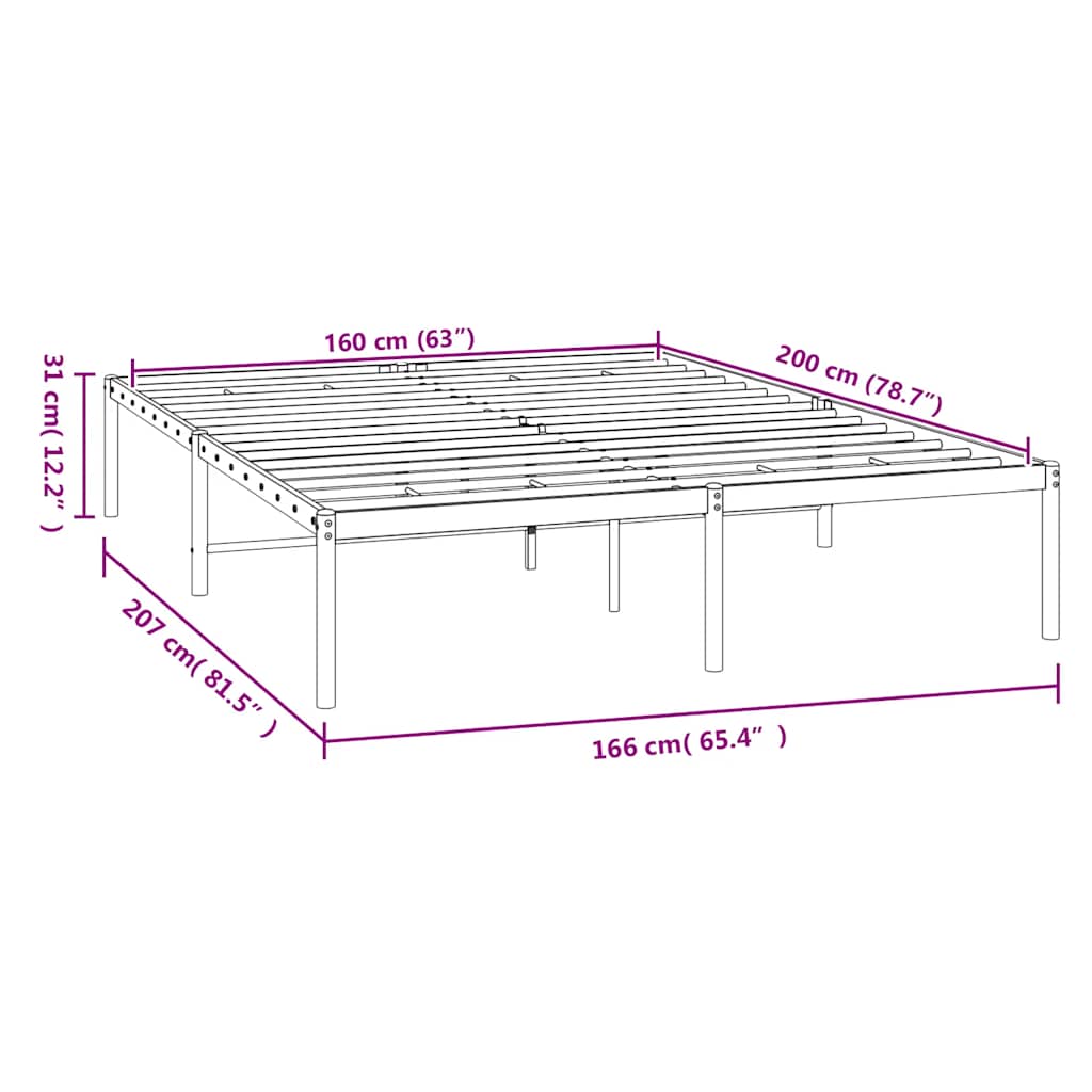 Metal Bed Frame without Mattress White 160x200cm