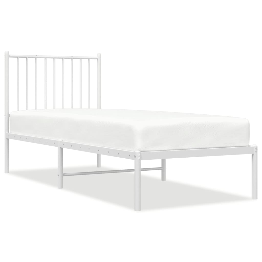 Metal Bed Frame without Mattress with Headboard White 75x190cm