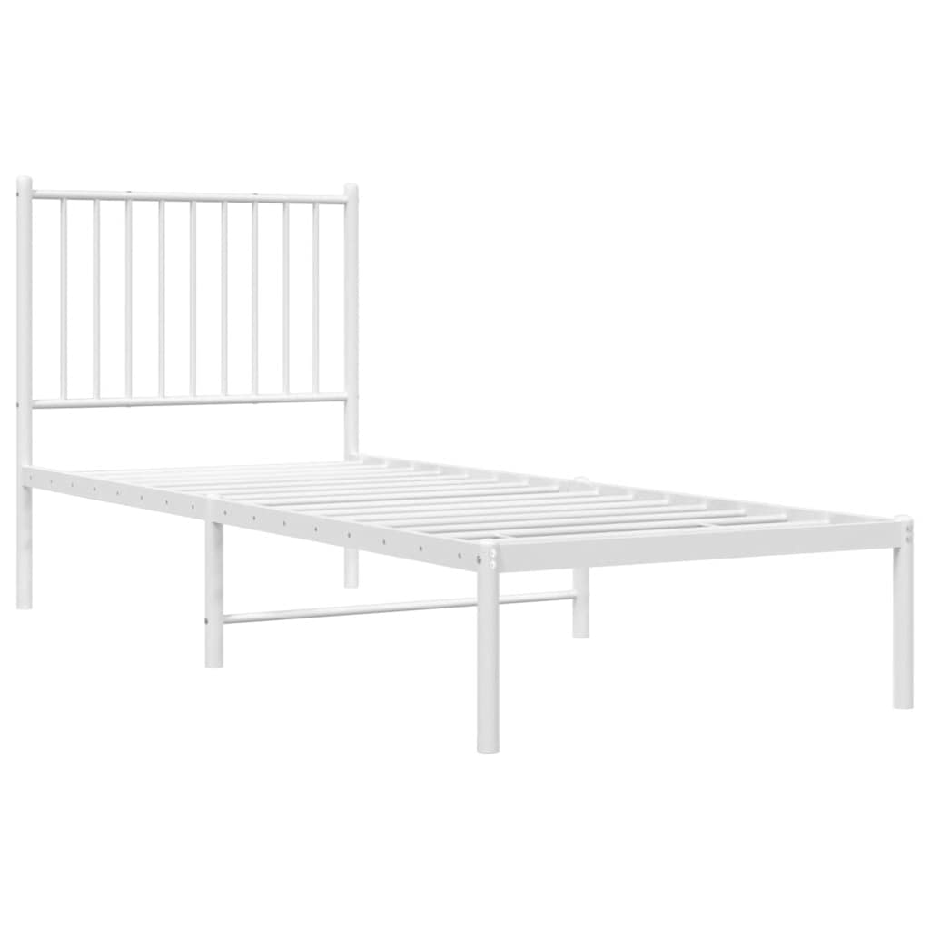 Metal Bed Frame without Mattress with Headboard White 75x190cm