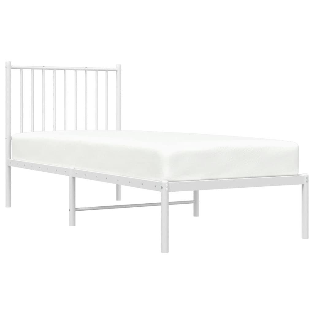 Metal Bed Frame without Mattress with Headboard White 75x190cm