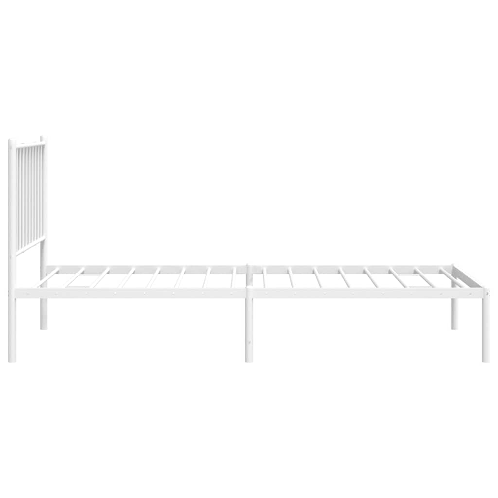 Metal Bed Frame without Mattress with Headboard White 75x190cm