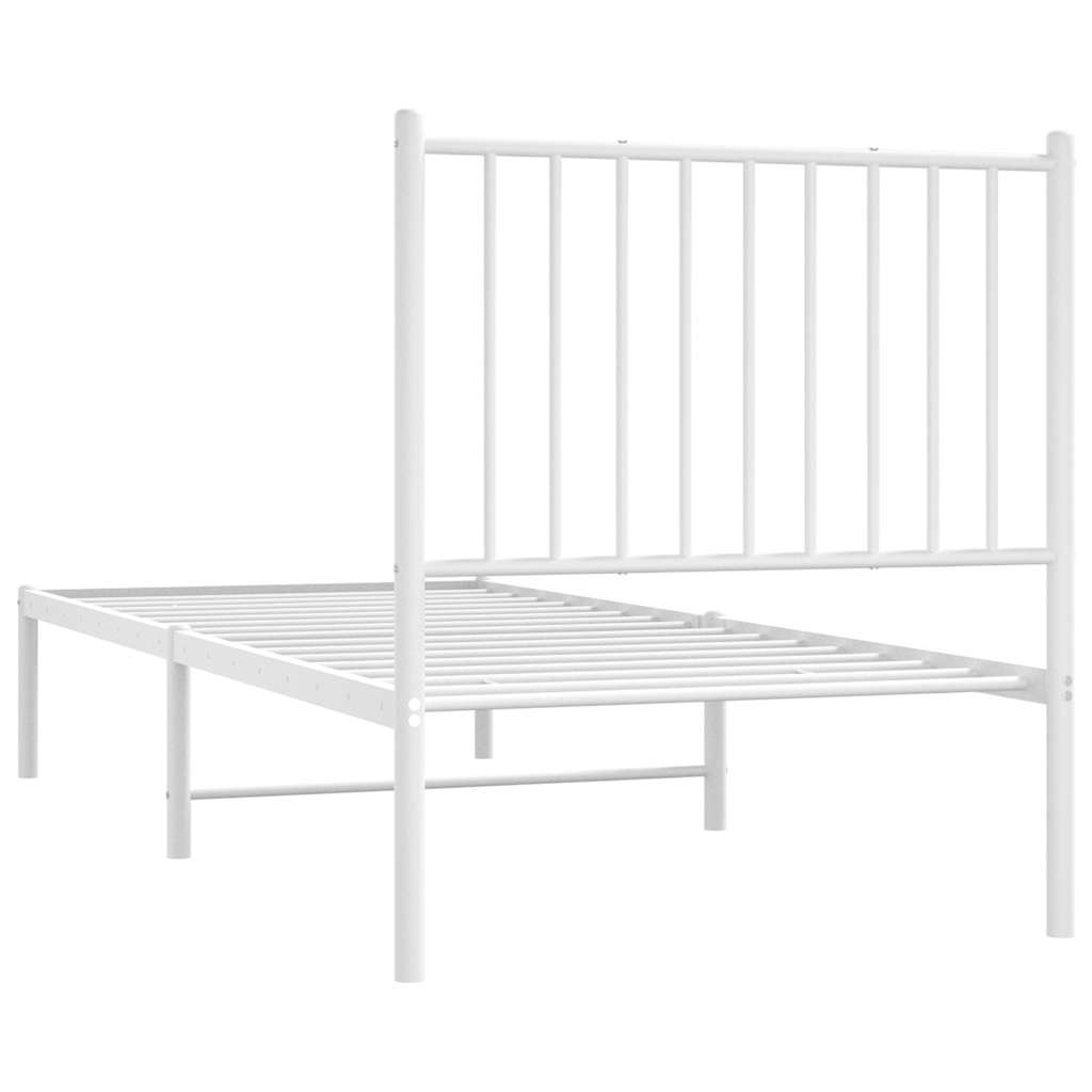 Metal Bed Frame without Mattress with Headboard White 75x190cm