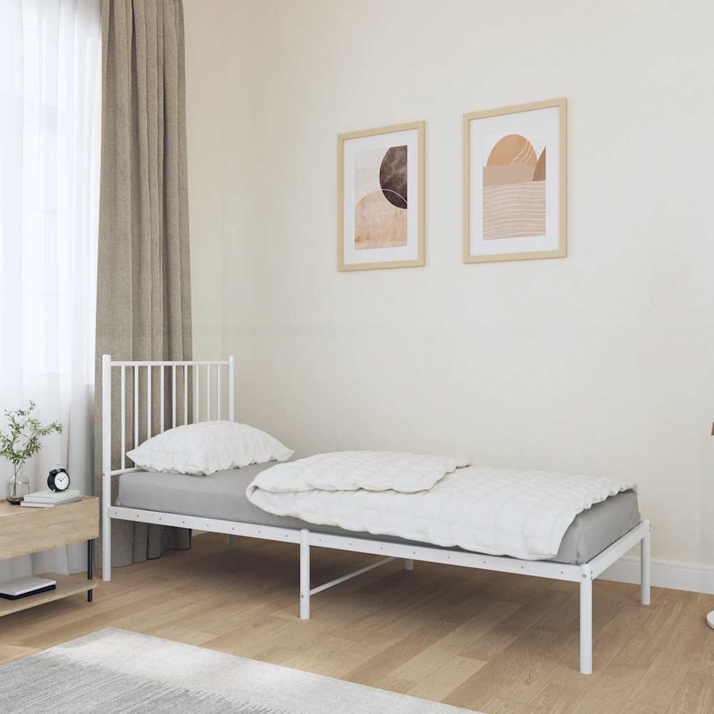 Metal Bed Frame without Mattress with Headboard White 75x190cm