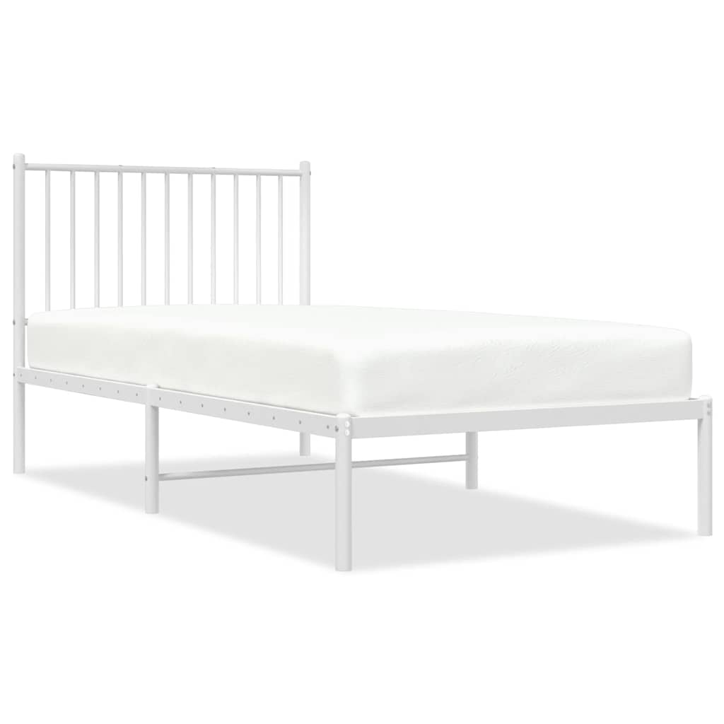 Metal Bed Frame without Mattress with Headboard White 90x190cm
