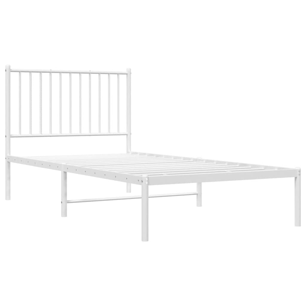 Metal Bed Frame without Mattress with Headboard White 90x190cm