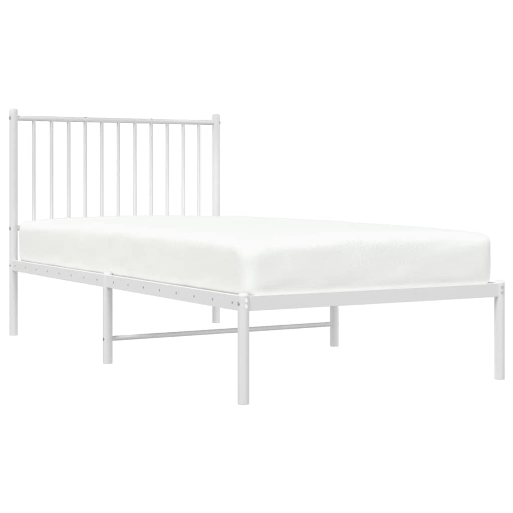 Metal Bed Frame without Mattress with Headboard White 90x190cm