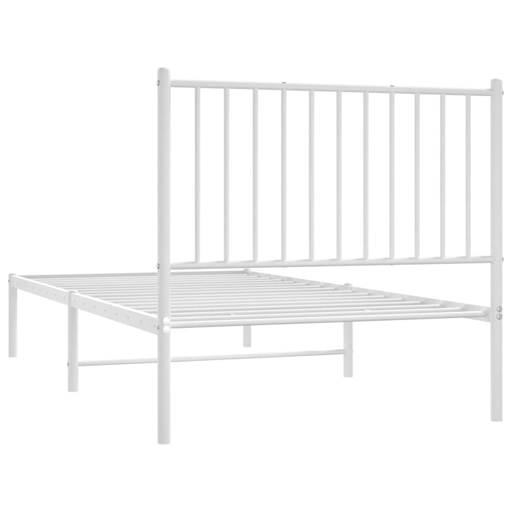 Metal Bed Frame without Mattress with Headboard White 90x190cm