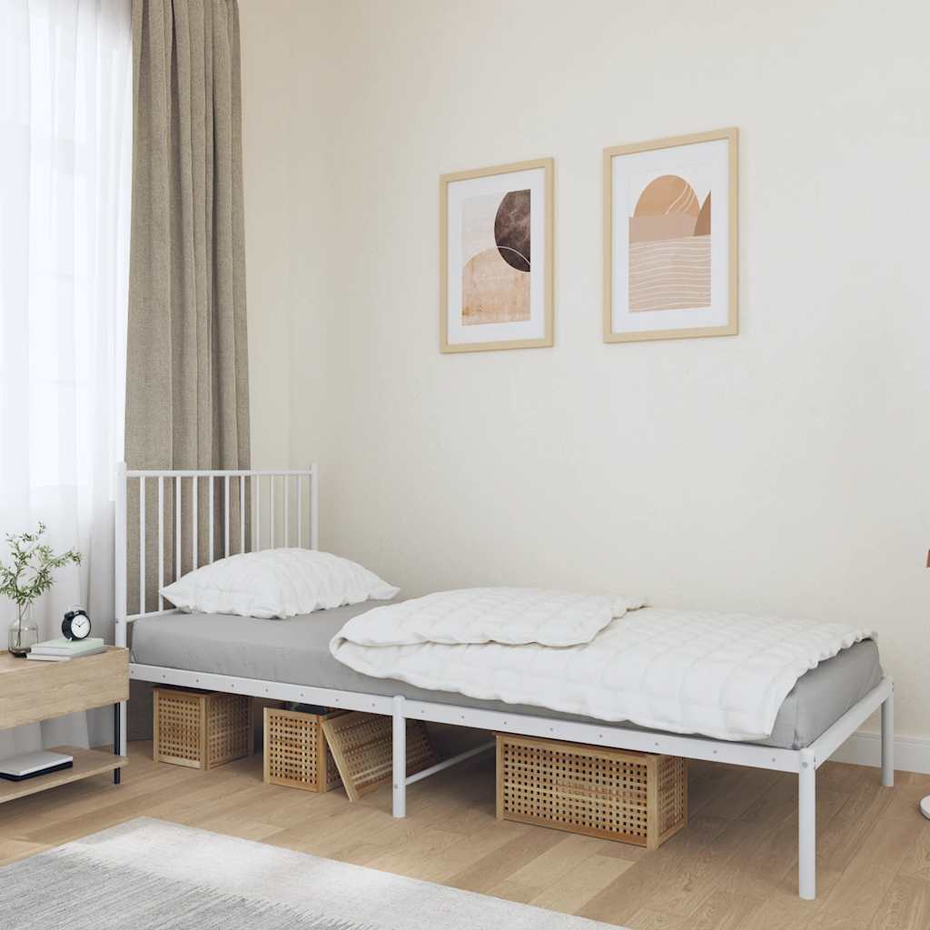 Metal Bed Frame without Mattress with Headboard White 90x190cm