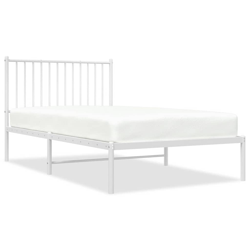 Metal Bed Frame without Mattress with Headboard White 100x190cm
