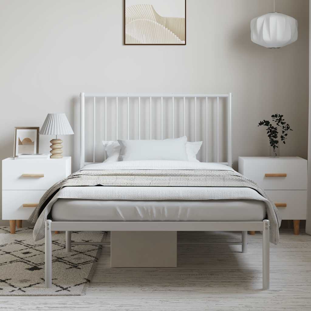 Metal Bed Frame without Mattress with Headboard White 100x190cm