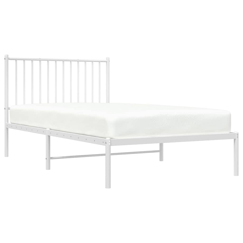 Metal Bed Frame without Mattress with Headboard White 100x190cm