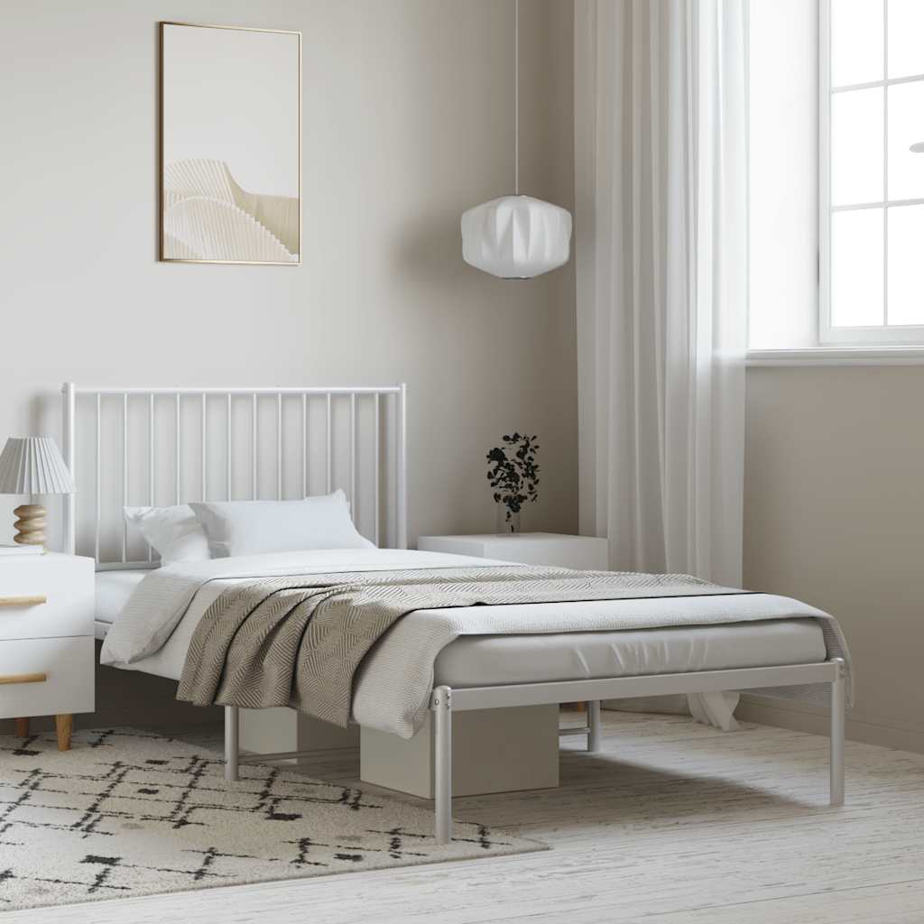 Metal Bed Frame without Mattress with Headboard White 100x190cm