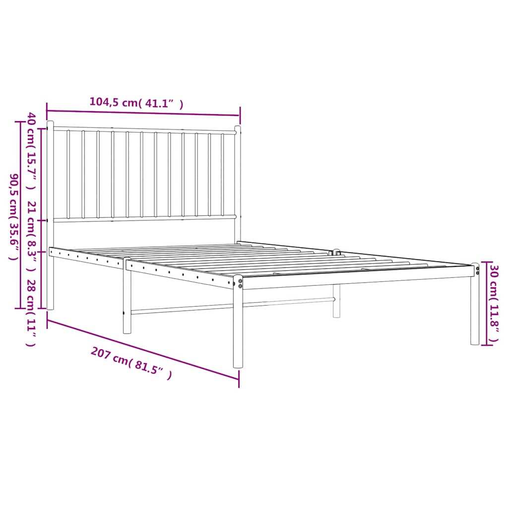 Metal Bed Frame without Mattress with Headboard White 100x200cm