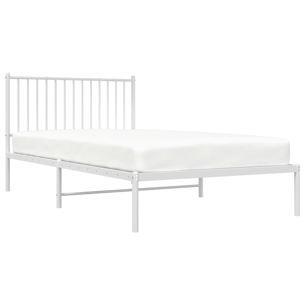 Metal Bed Frame without Mattress with Headboard White 107x203cm