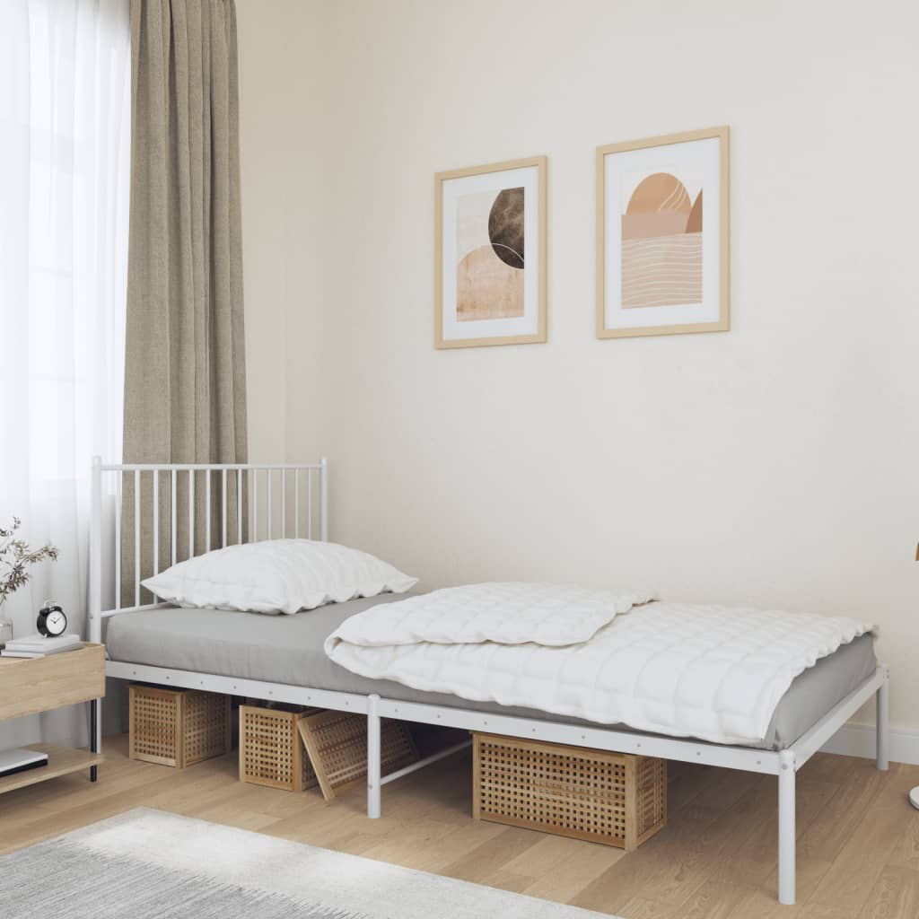 Metal Bed Frame without Mattress with Headboard White 107x203cm