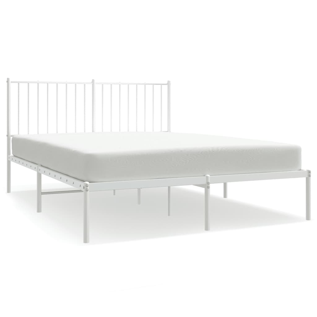 Metal Bed Frame without Mattress with Headboard White 140x190cm
