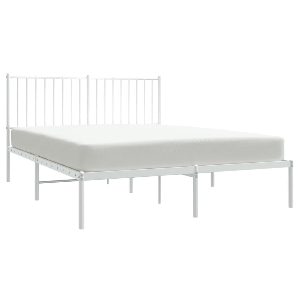 Metal Bed Frame without Mattress with Headboard White 140x190cm