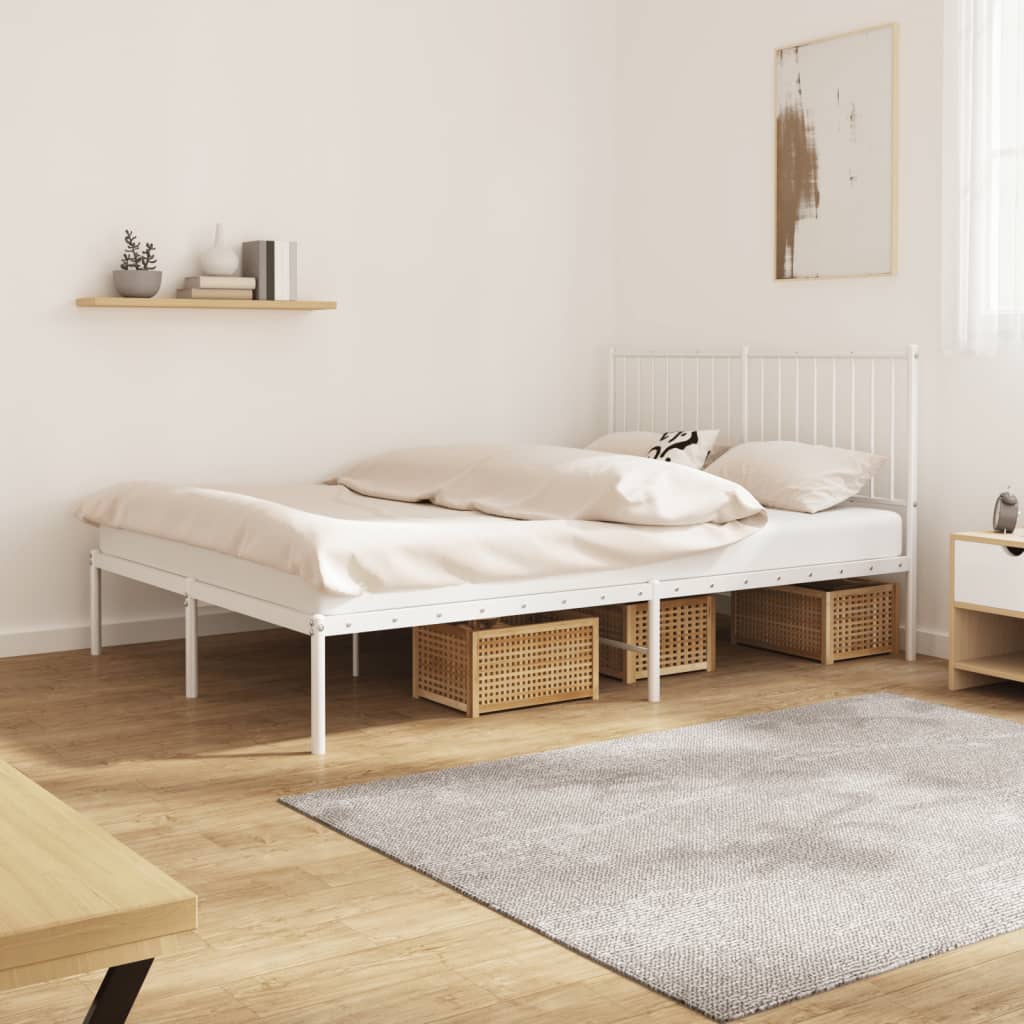 Metal Bed Frame without Mattress with Headboard White 140x190cm