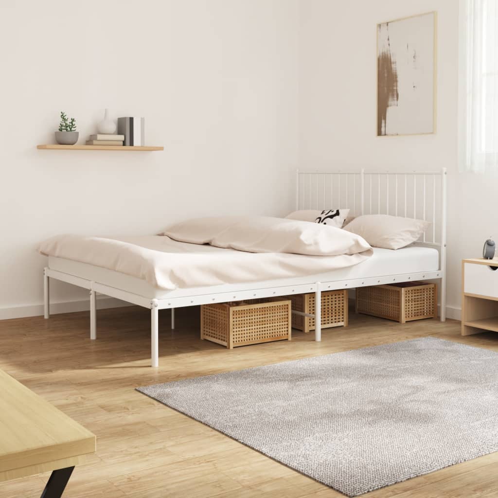 Metal Bed Frame without Mattress with Headboard White 140x200cm