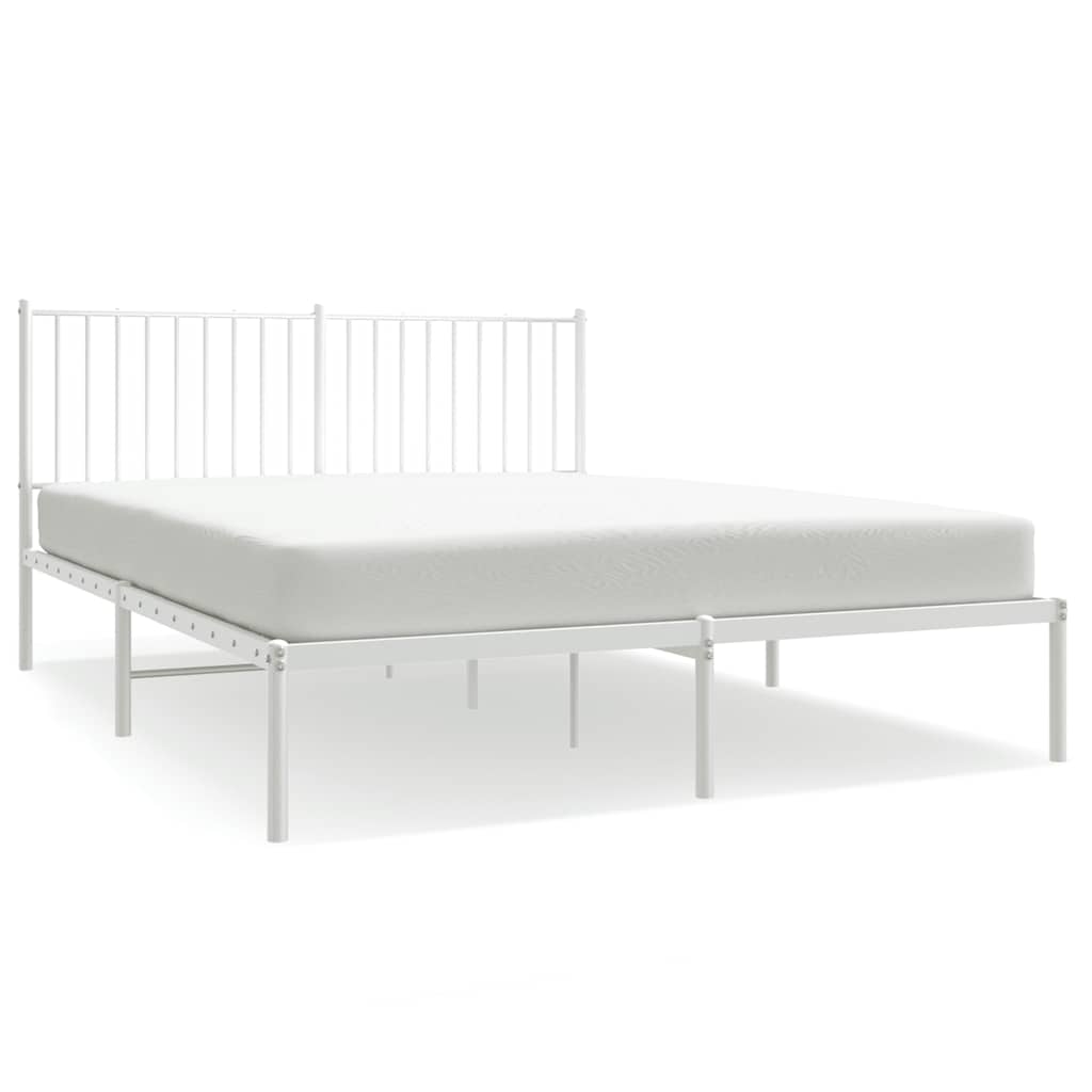 Metal Bed Frame without Mattress with Headboard White 160x200cm