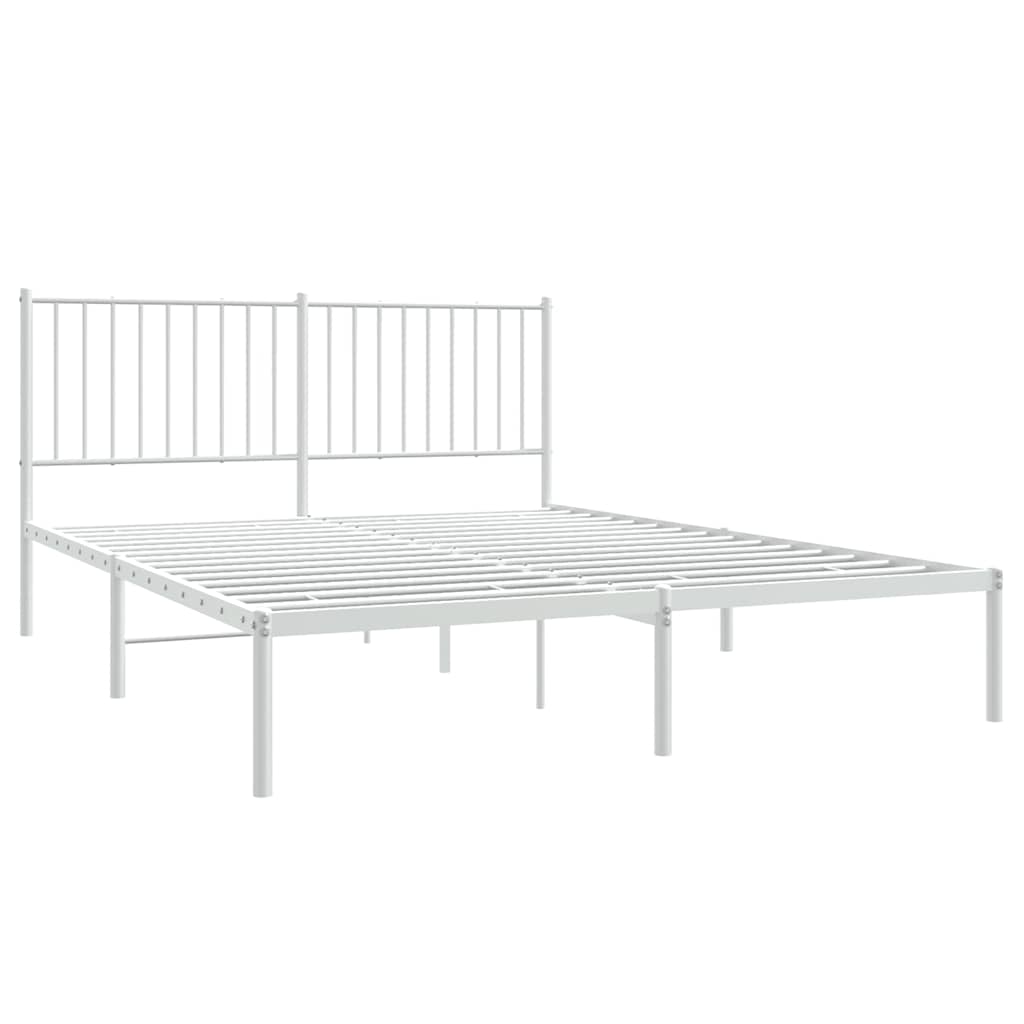 Metal Bed Frame without Mattress with Headboard White 160x200cm