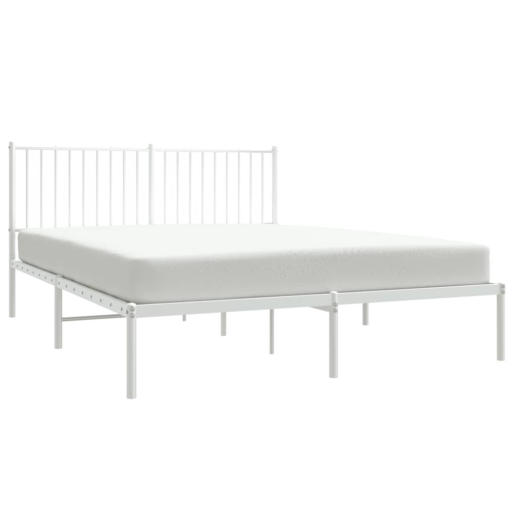Metal Bed Frame without Mattress with Headboard White 160x200cm