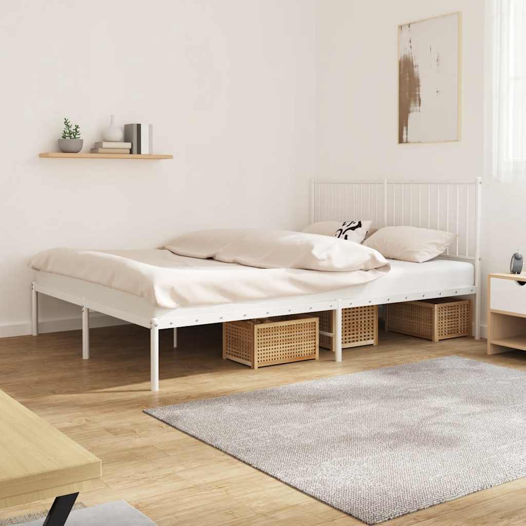 Metal Bed Frame without Mattress with Headboard White 160x200cm