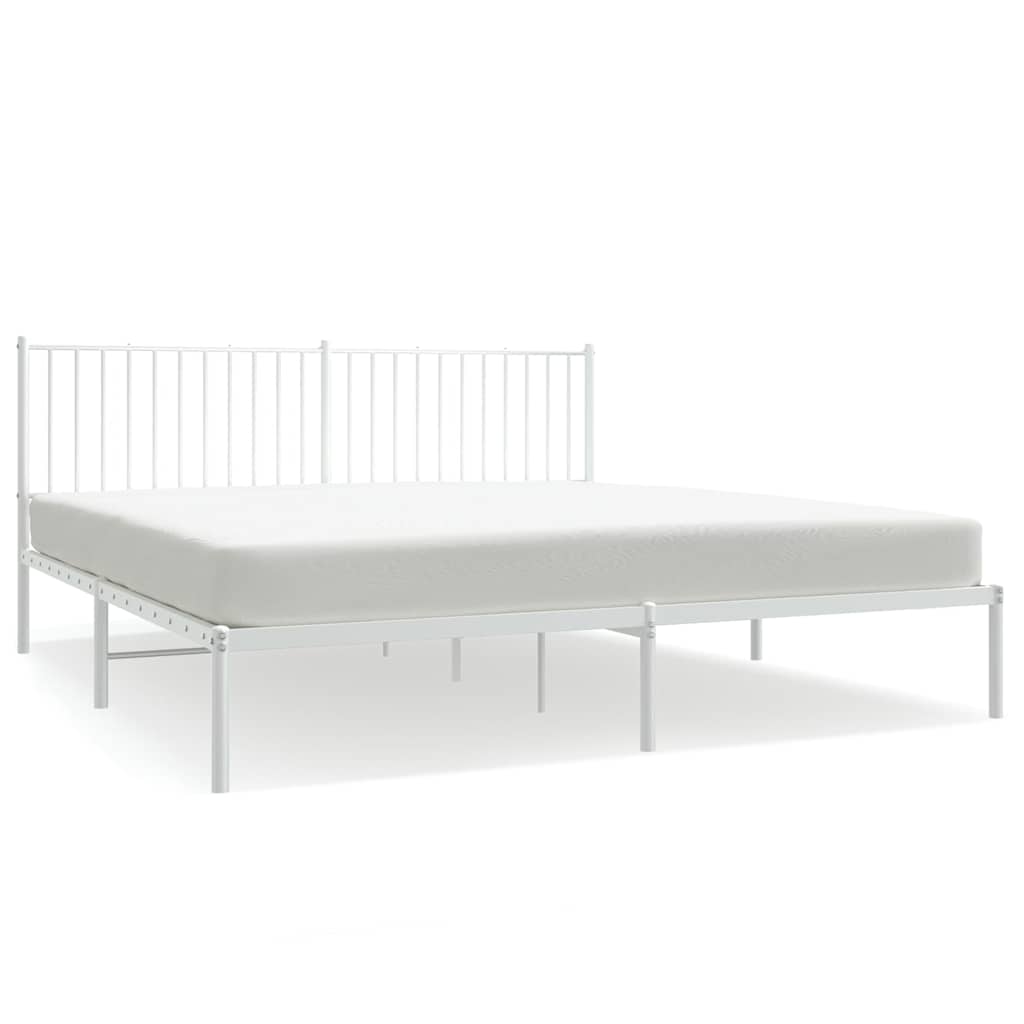 Metal Bed Frame without Mattress with Headboard White 180x200cm