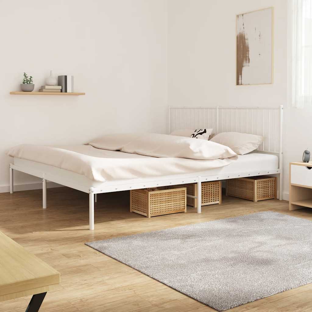 Metal Bed Frame without Mattress with Headboard White 180x200cm