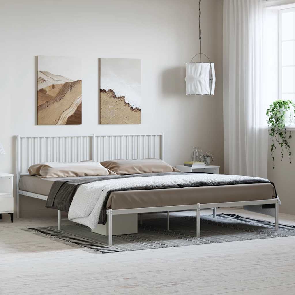 Metal Bed Frame without Mattress with Headboard White 183x213cm