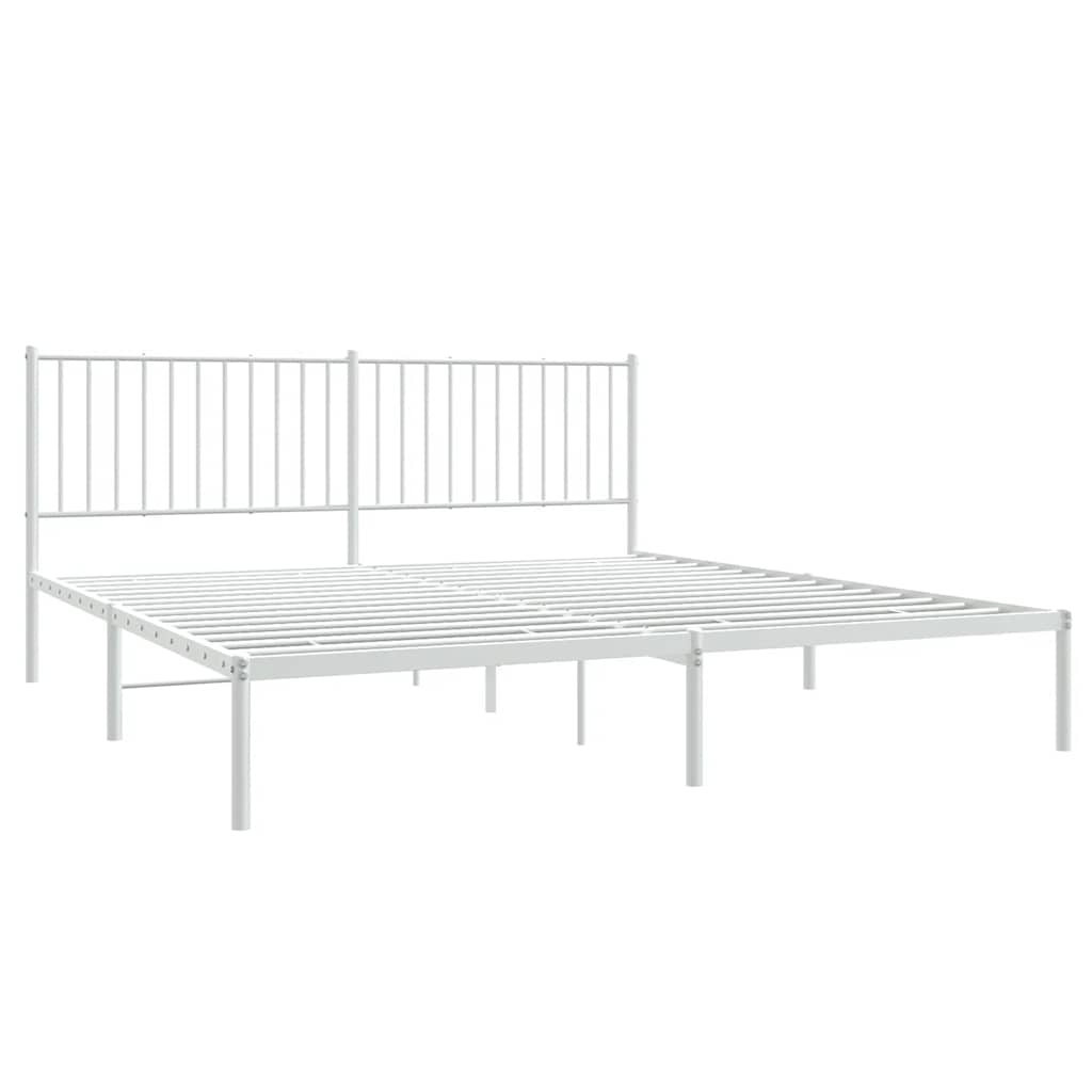 Metal Bed Frame without Mattress with Headboard White 183x213cm