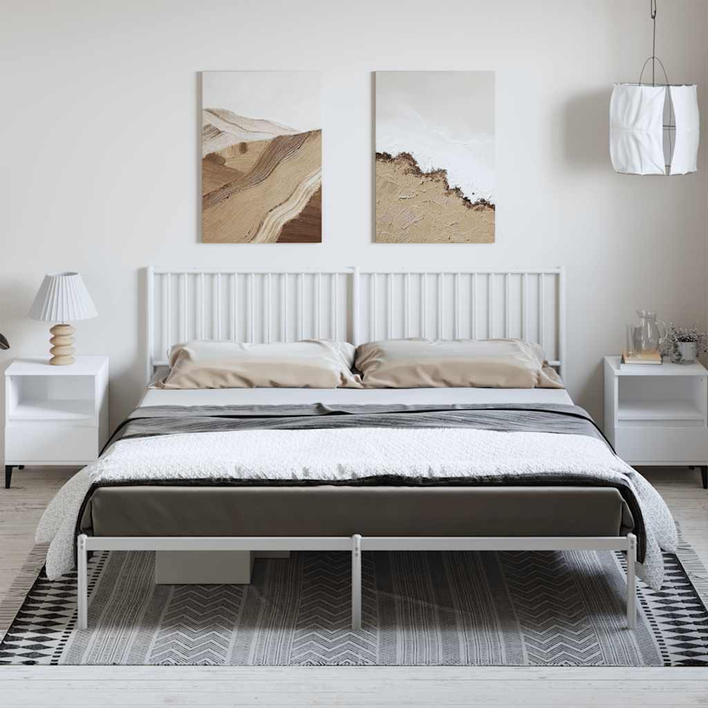 Metal Bed Frame without Mattress with Headboard White 183x213cm