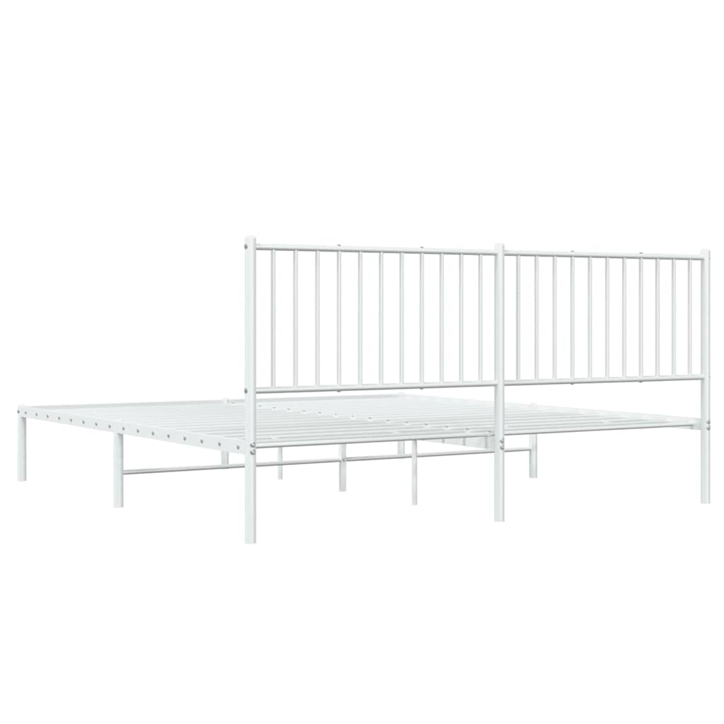 Metal Bed Frame without Mattress with Headboard White 183x213cm