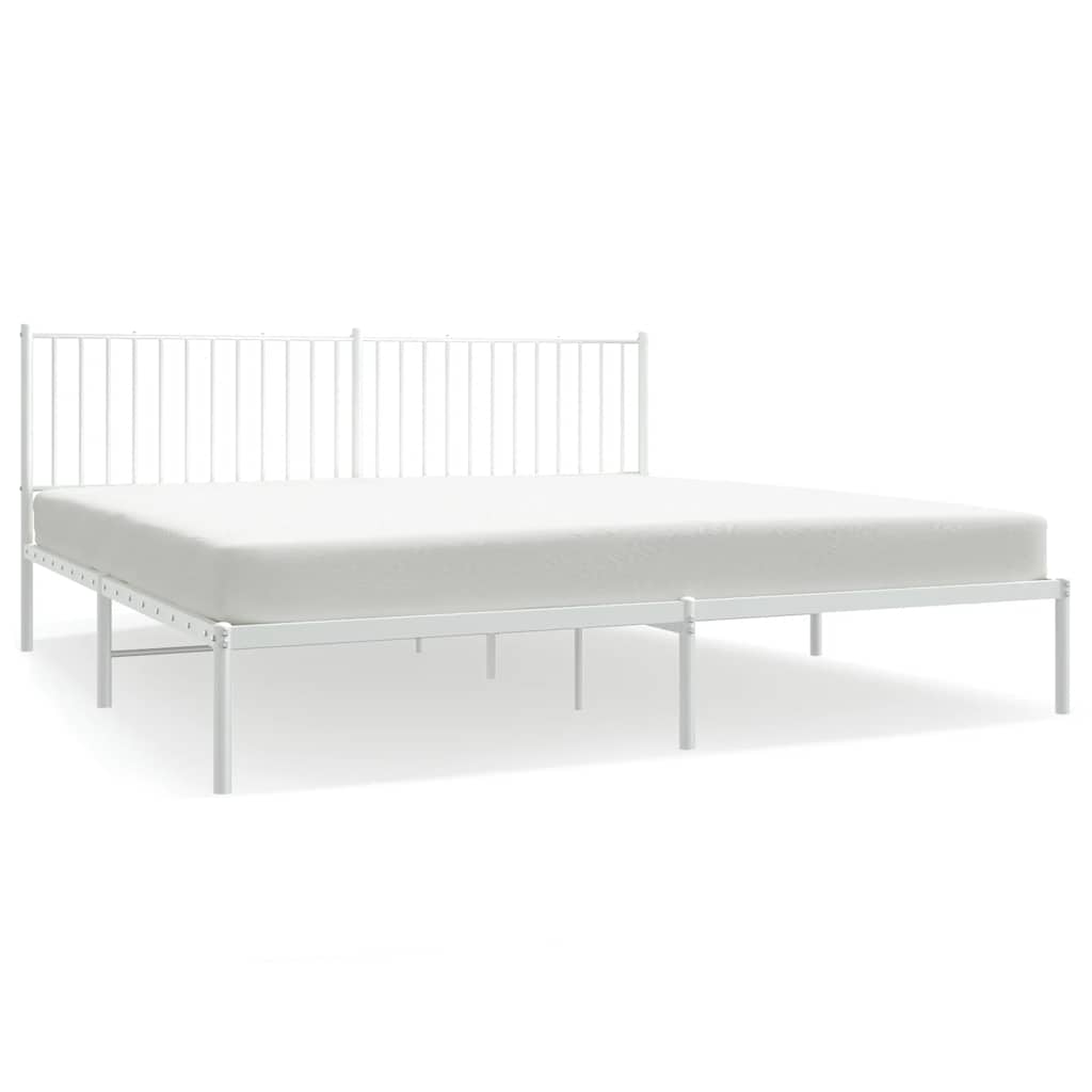 Metal Bed Frame without Mattress with Headboard White 193x203cm
