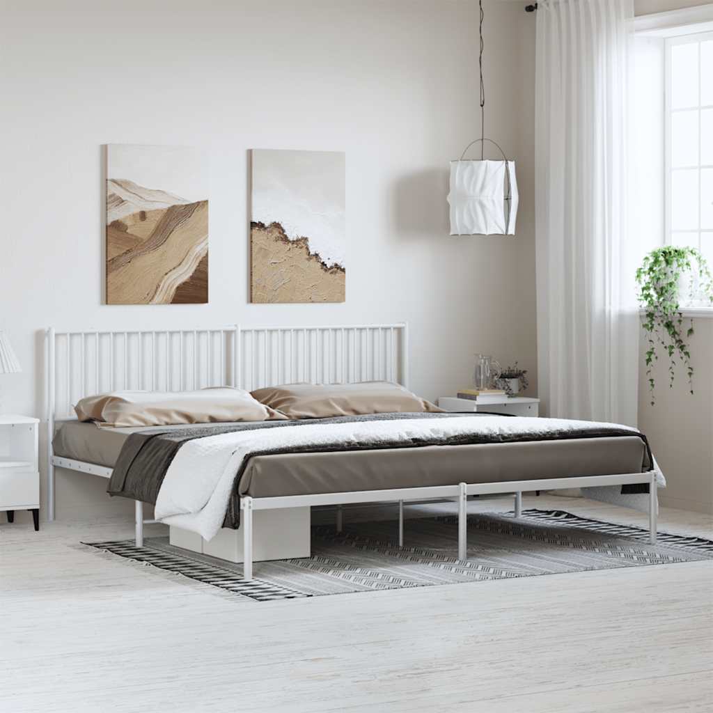 Metal Bed Frame without Mattress with Headboard White 193x203cm