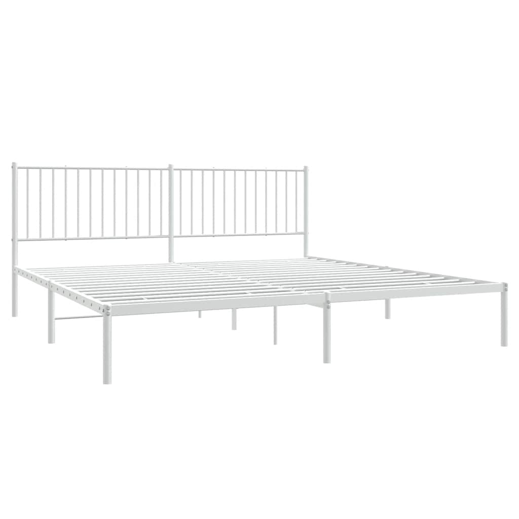 Metal Bed Frame without Mattress with Headboard White 193x203cm