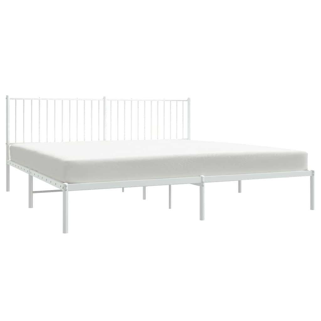 Metal Bed Frame without Mattress with Headboard White 193x203cm