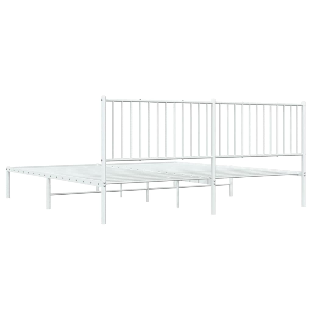 Metal Bed Frame without Mattress with Headboard White 193x203cm