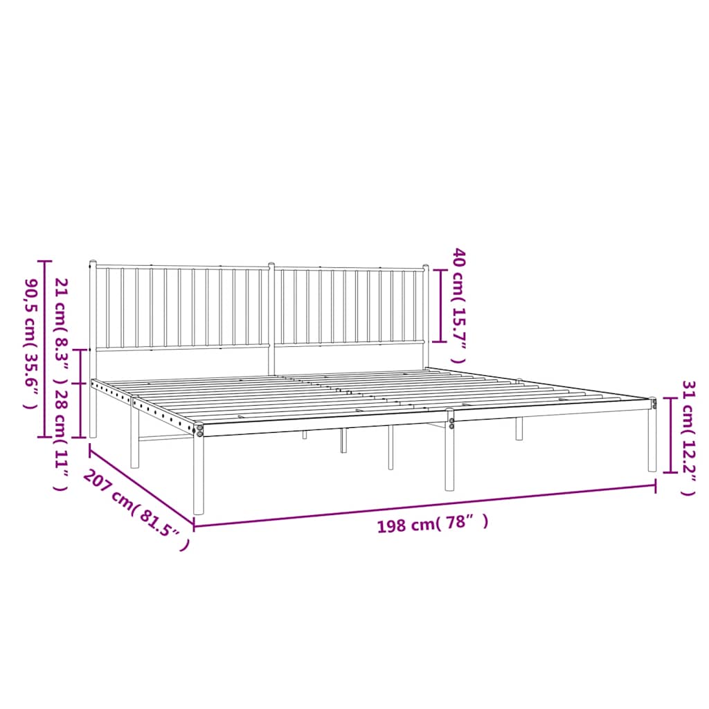 Metal Bed Frame without Mattress with Headboard White 193x203cm
