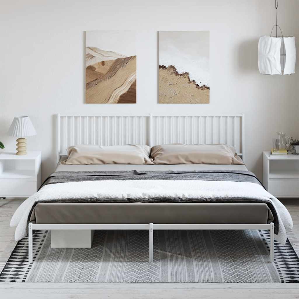 Metal Bed Frame without Mattress with Headboard White 193x203cm